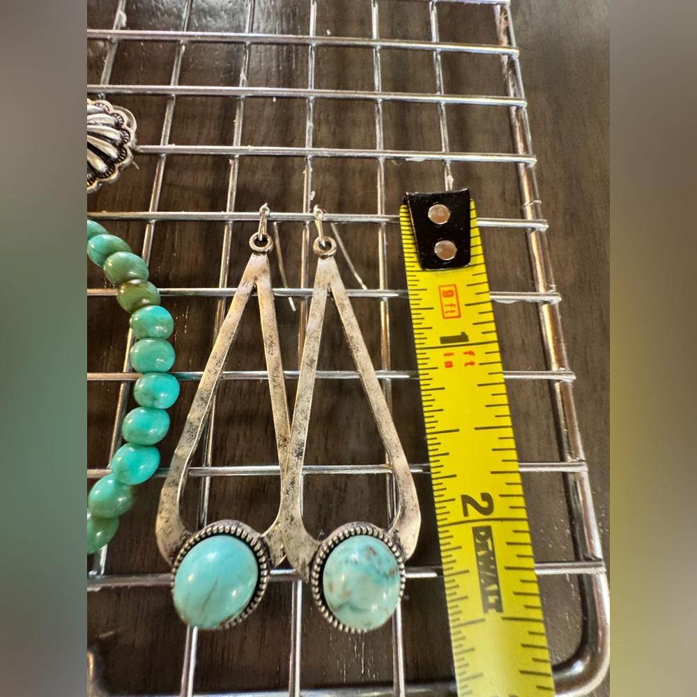 Silver Teardrop Earrings with Turquoise and Turquoise hoop Costume Earrings